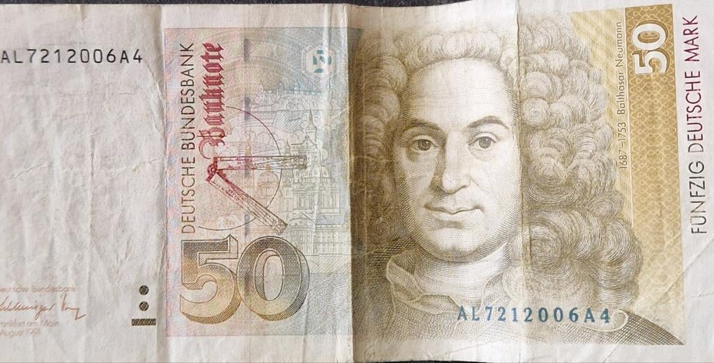 50 Duitse Mark biljet - Balthasar Neumann (1991), Ophalen of Verzenden, Duitsland, Los biljet