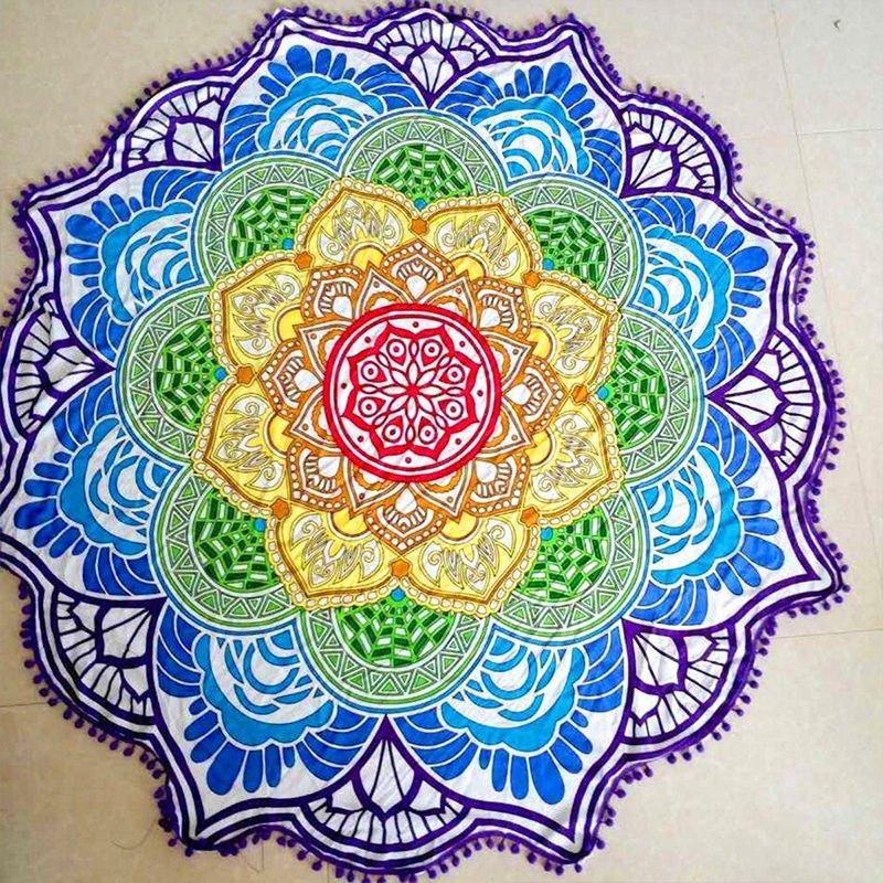Gekleurd mandala lotus kleed (yoga decoratie doek meditatie), Huis en Inrichting, Verzenden, Nieuw, Rond, 100 tot 150 cm