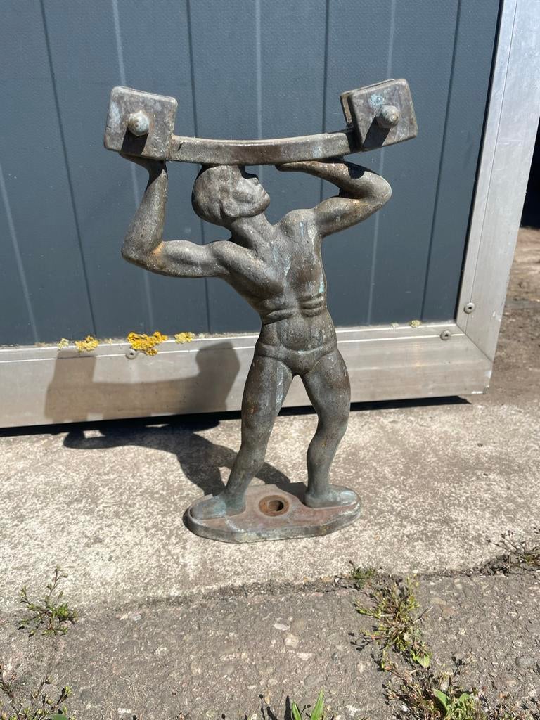 Beeld hercules Sterke Man met Gewicht - Vintage Decoratie, Ophalen of Verzenden, 20 - 50 cm, Beeld, Bruin