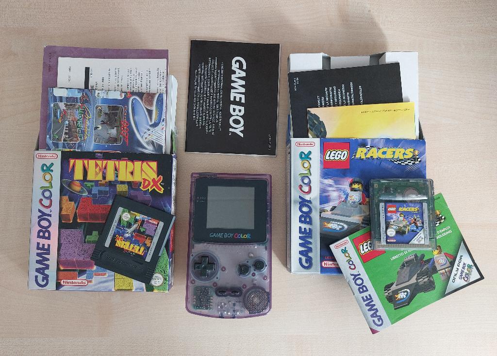 Gameboy Color Clear Purple + Lego Racers and Tetris, Spelcomputers en Games, Games | Nintendo Game Boy, Avontuur en Actie, Gebruikt