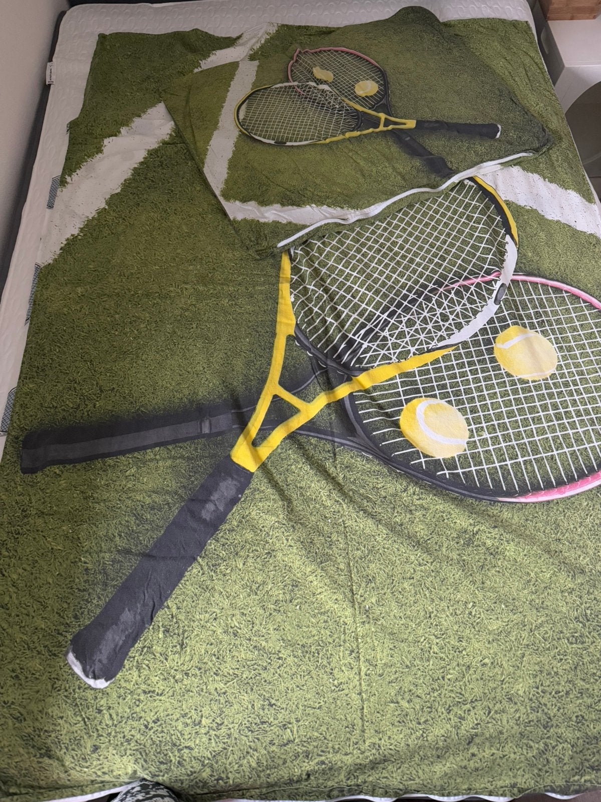 Dekbedovertrek set tennis eenpersoons in nette staat, Eenpersoons, Meerkleurig, Beddengoedset, Ophalen of Verzenden