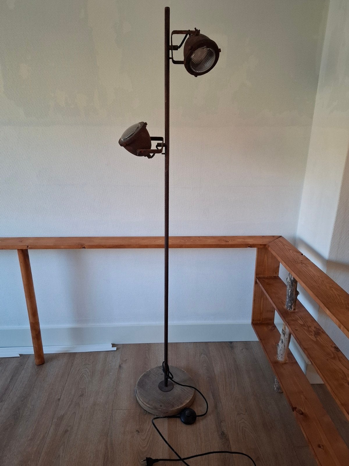 Industriële vloerlamp 155cm hoog, evt. met plafondlamp, Ophalen, Gebruikt, Industrieel, Vintage, 150 tot 200 cm