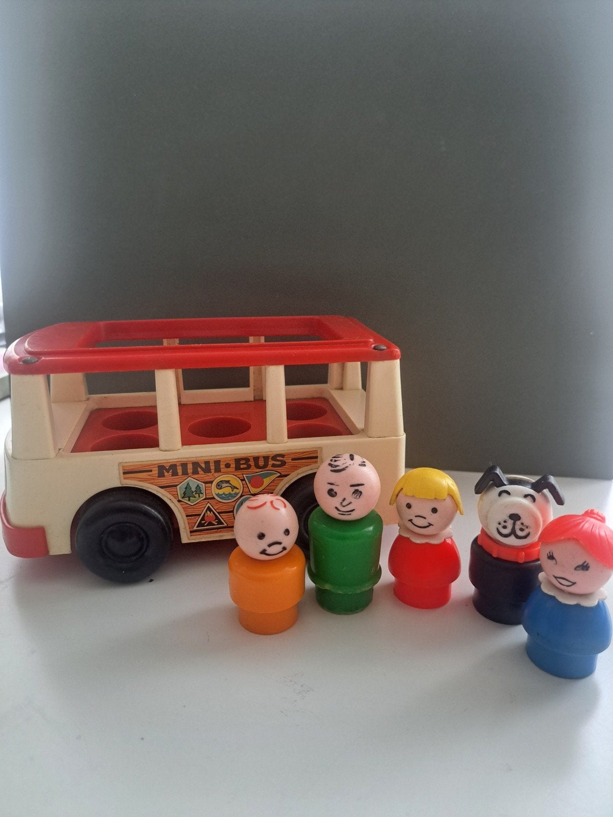 Vintage Fisher-Price Mini-Bus met 5 Little People, Kinderen en Baby's, Speelgoed | Fisher-Price, Ophalen of Verzenden, Gebruikt