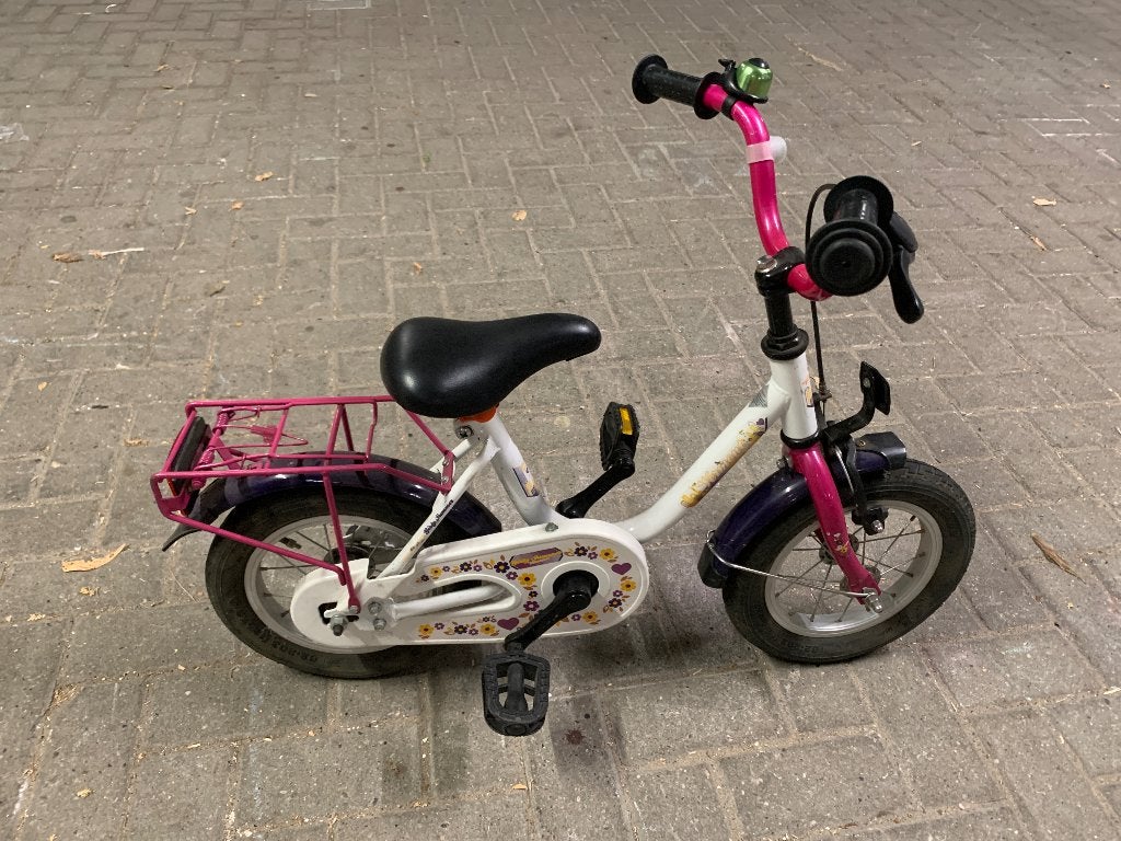 Meisjesfiets 12 inch wit/roze, Ophalen, Gebruikt, 14 inch of minder, Handrem