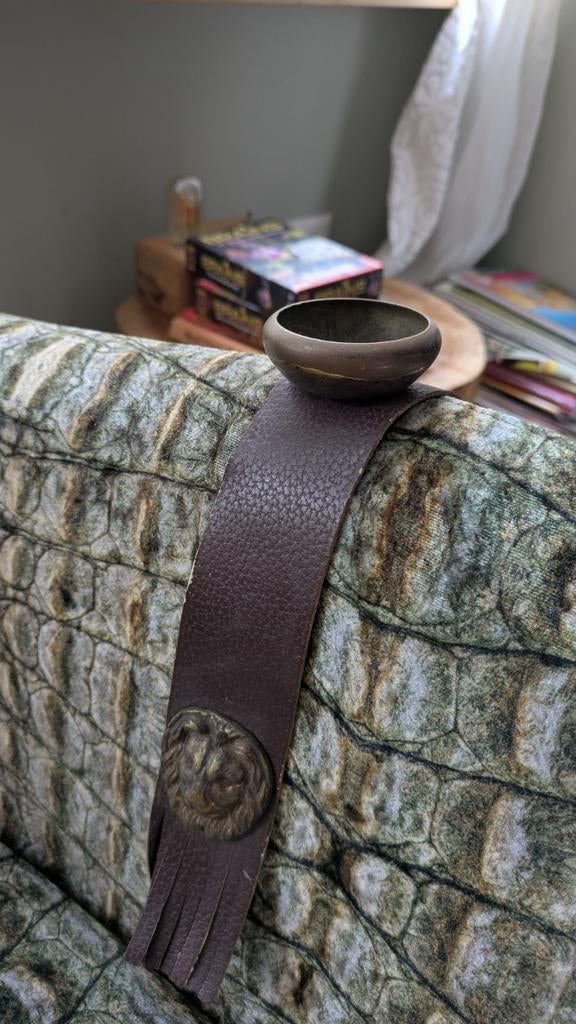 Leren armleuning asbak met leeuwenkop decoratie, Ophalen of Verzenden
