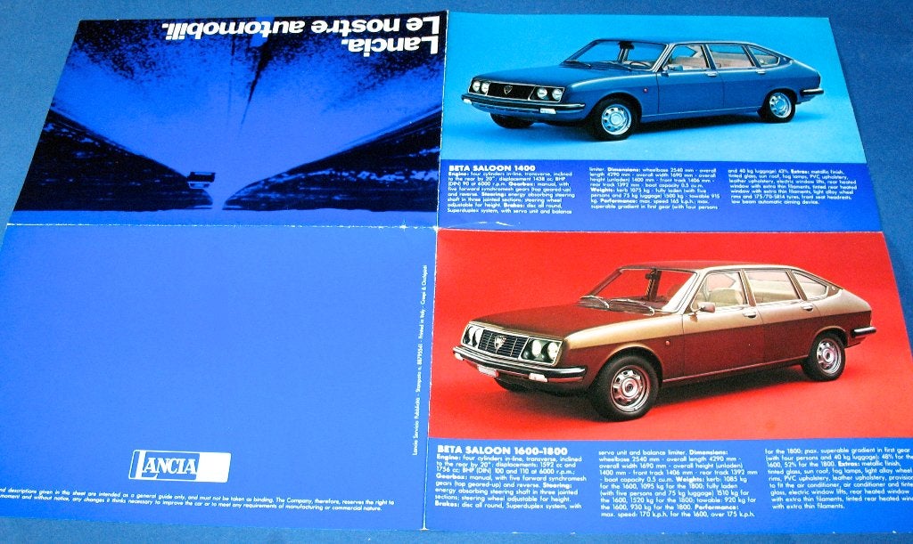 Folder autofolder Lancia le nostre automobili beta saloon, Boeken, Auto's | Folders en Tijdschriften, Ophalen of Verzenden, Gelezen