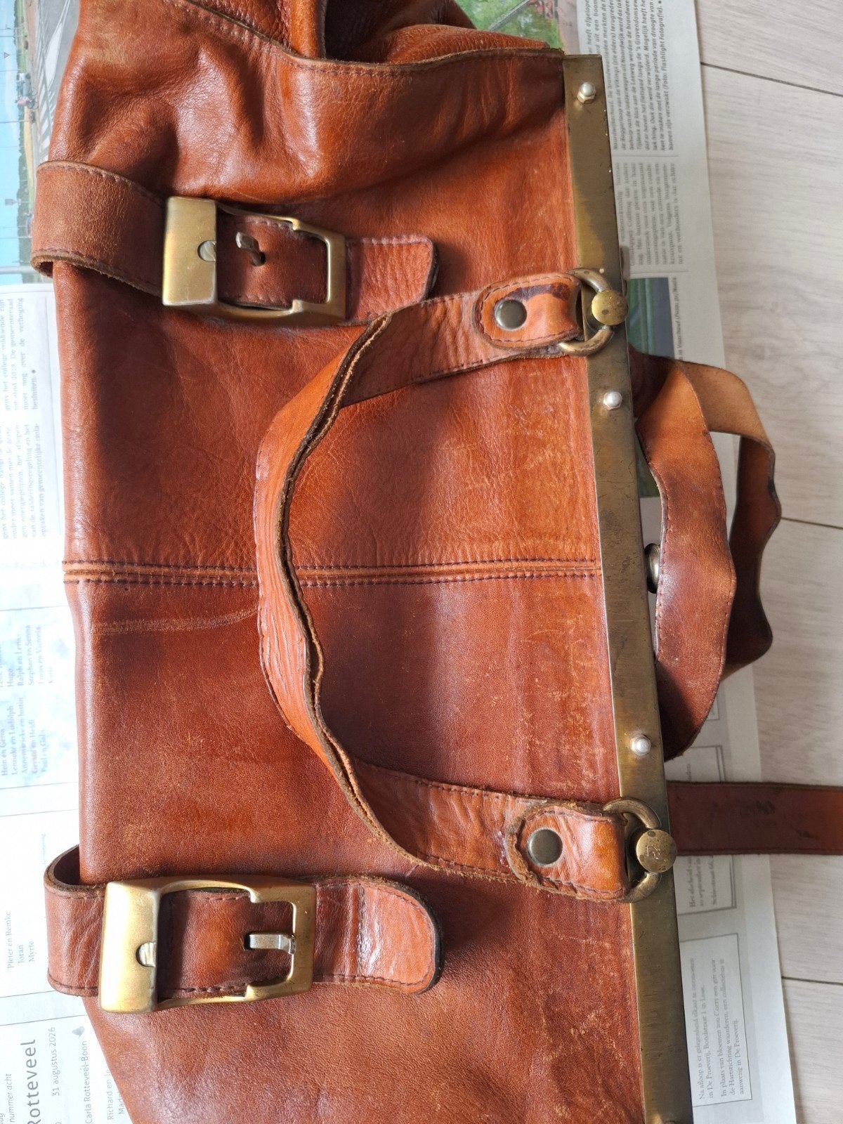 vitage leren beugel dokterstas., Sieraden, Tassen en Uiterlijk, 40 tot 60 cm, 30 cm of meer, Gebruikt, Bruin