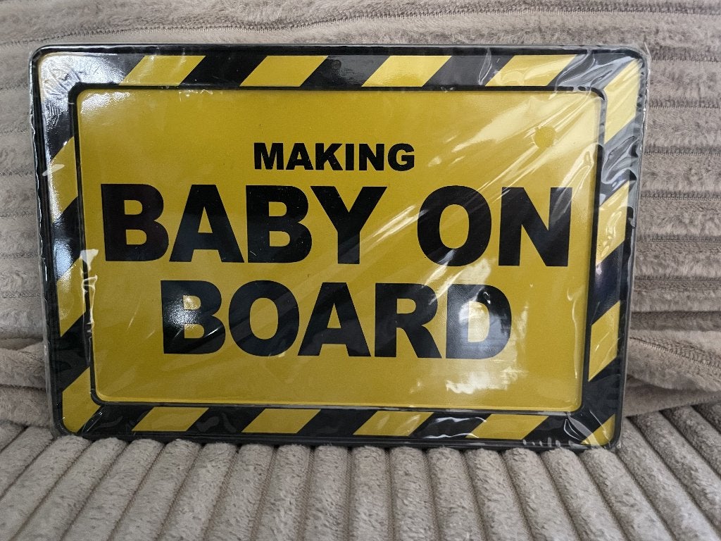 Making baby on board , metalen giftcard, Ophalen of Verzenden, Www.pand50.nl, Info@pand50.nl, Printer 29B Coevorden