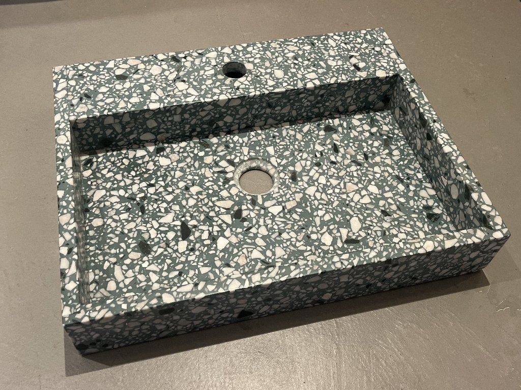 Wasbak Furnified George marmeren groen terrazzo, Ophalen, Nieuw, Steen, Wastafel
