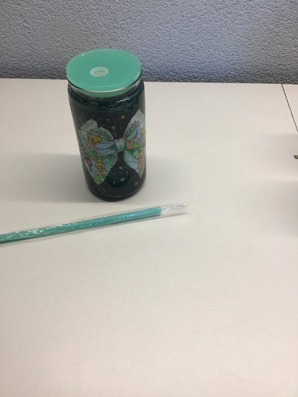 Glitter drinkbeker met rietje en Tinkerbell design, Verzenden, Nieuw