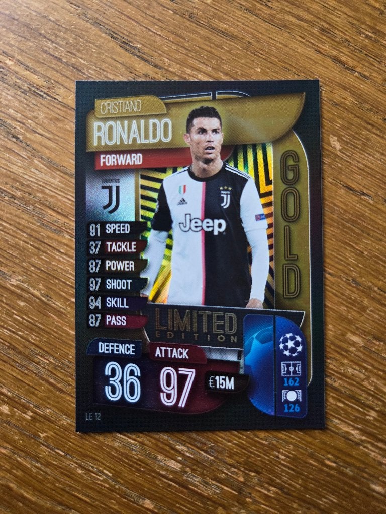 Cristiano Ronaldo LE12 Juventus Gold Limited Edition Topps, Ophalen of Verzenden, Zo goed als nieuw, Losse kaart, Foil