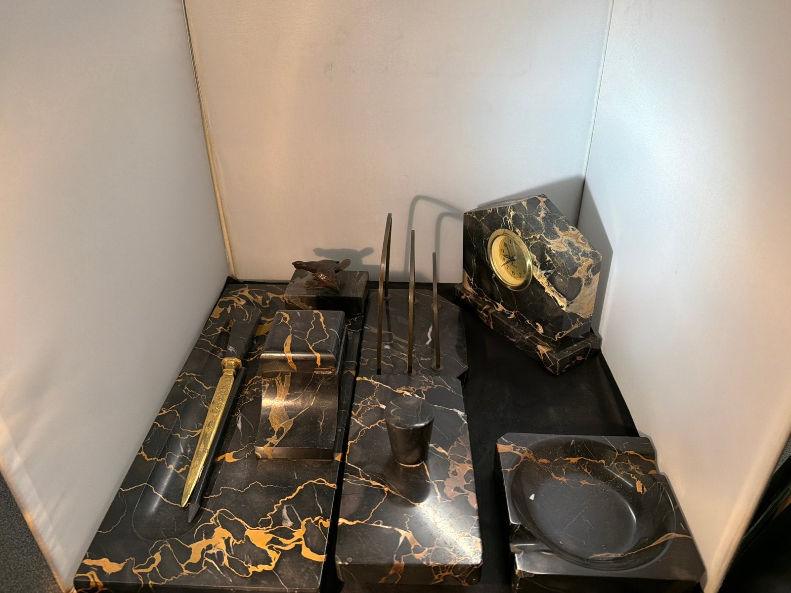 Vintage Art Deco Bureauset Zwart Portoro Marmer, Antiek en Kunst, Ophalen of Verzenden
