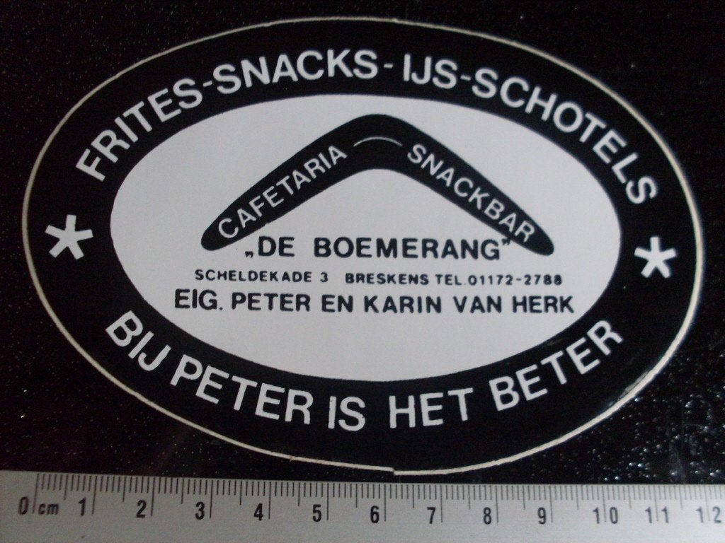sticker cafetaria snackbar de boemerang Peter Karin van Herk, Verzenden, Zo goed als nieuw, Bedrijf of Vereniging