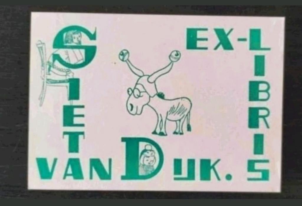 Exlibris Siet van Dijk (Constant van Dijk, 1946) (ezel, nar), Antiek en Kunst, Ophalen of Verzenden