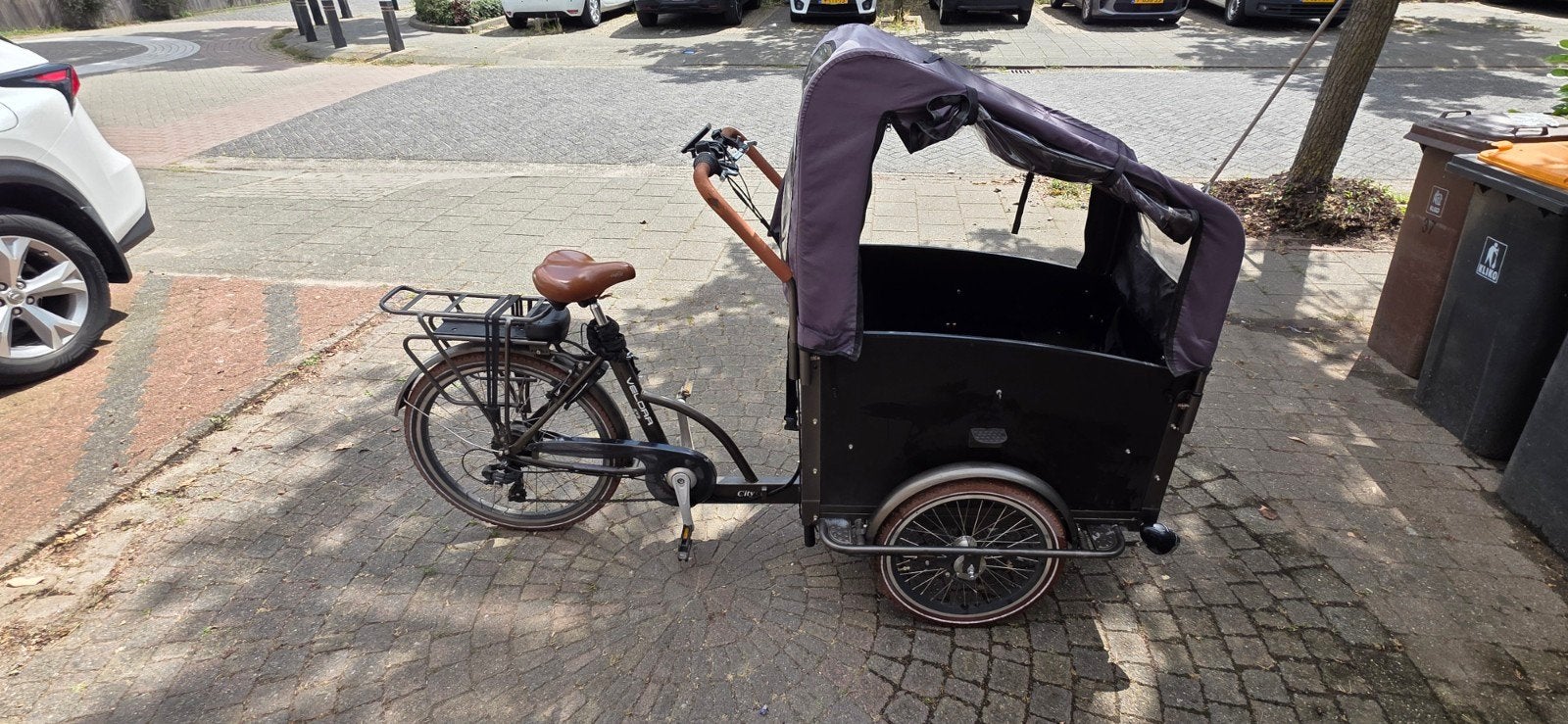 Elektrische Bakfiets met Huif, Fietsen en Brommers, Fietsen | Bakfietsen, Gebruikt, Huif, 2 kinderen, Schijfrem