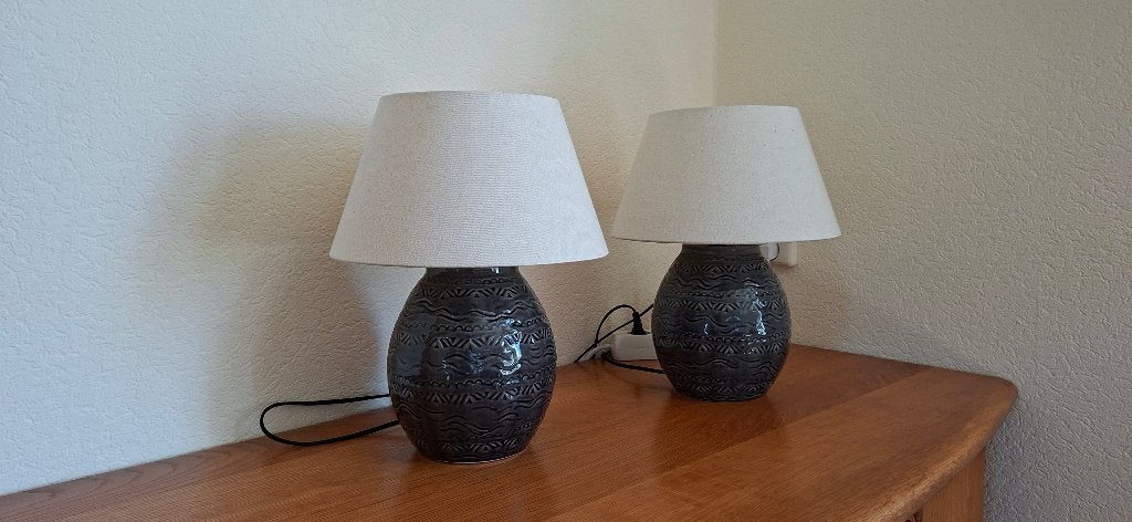 Schemerlampen, Huis en Inrichting, Lampen | Tafellampen, Beige, Textiel, Ophalen of Verzenden, Zo goed als nieuw