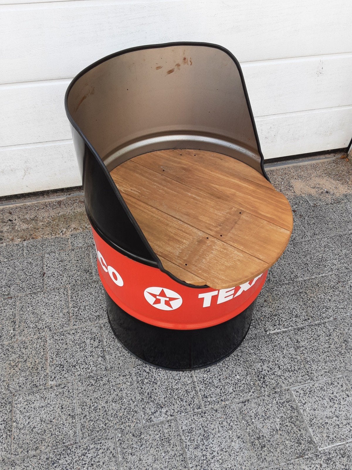 Unieke stoel van origineel Texaco olievat, Ophalen, Gebruikt, Overige kleuren, Eén