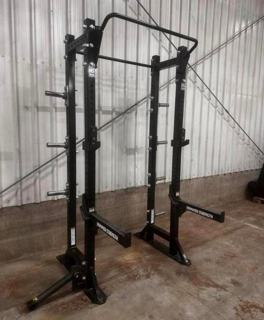Hammer Strength Halfrack met Jhooks en Spotter Armen, Ophalen, Gebruikt