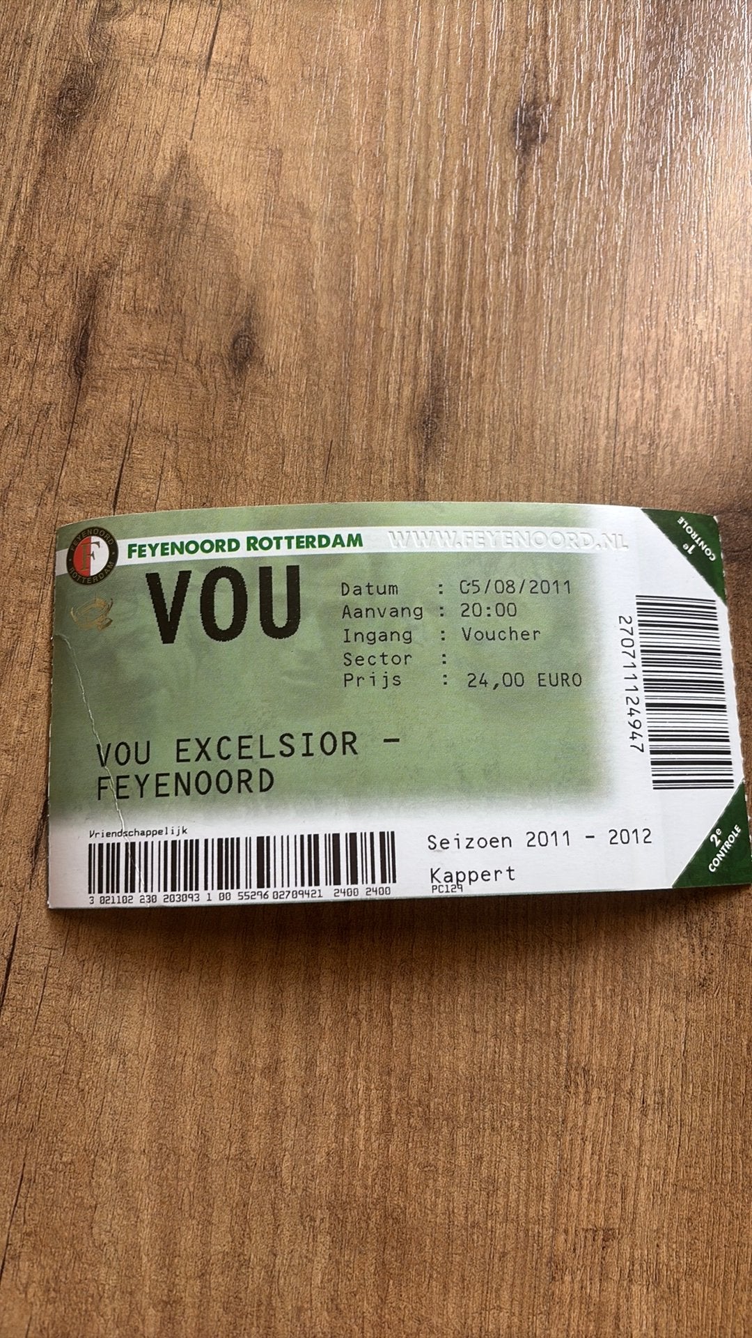 Oud stadionticket feyenoord excelsior 2011, Verzamelen, Sportartikelen en Voetbal, Ophalen of Verzenden, Zo goed als nieuw, Overige typen