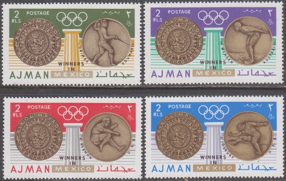 Olympische Spelen Mexico Winnaars Goud, Ajman Michel 341/344, Ophalen of Verzenden, Postfris, Sport