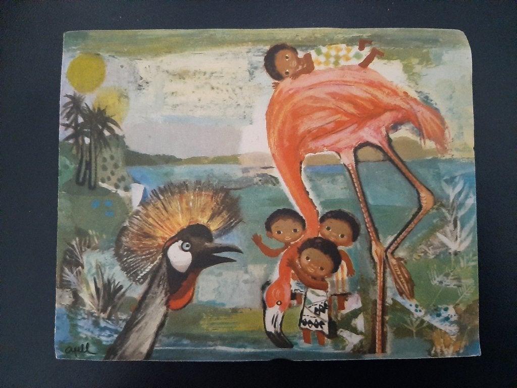 Unicef kaart, Flamingo's, Afrikaanse kinderen,   jaren '60,, Verzenden, 1960 tot 1980, Gelopen
