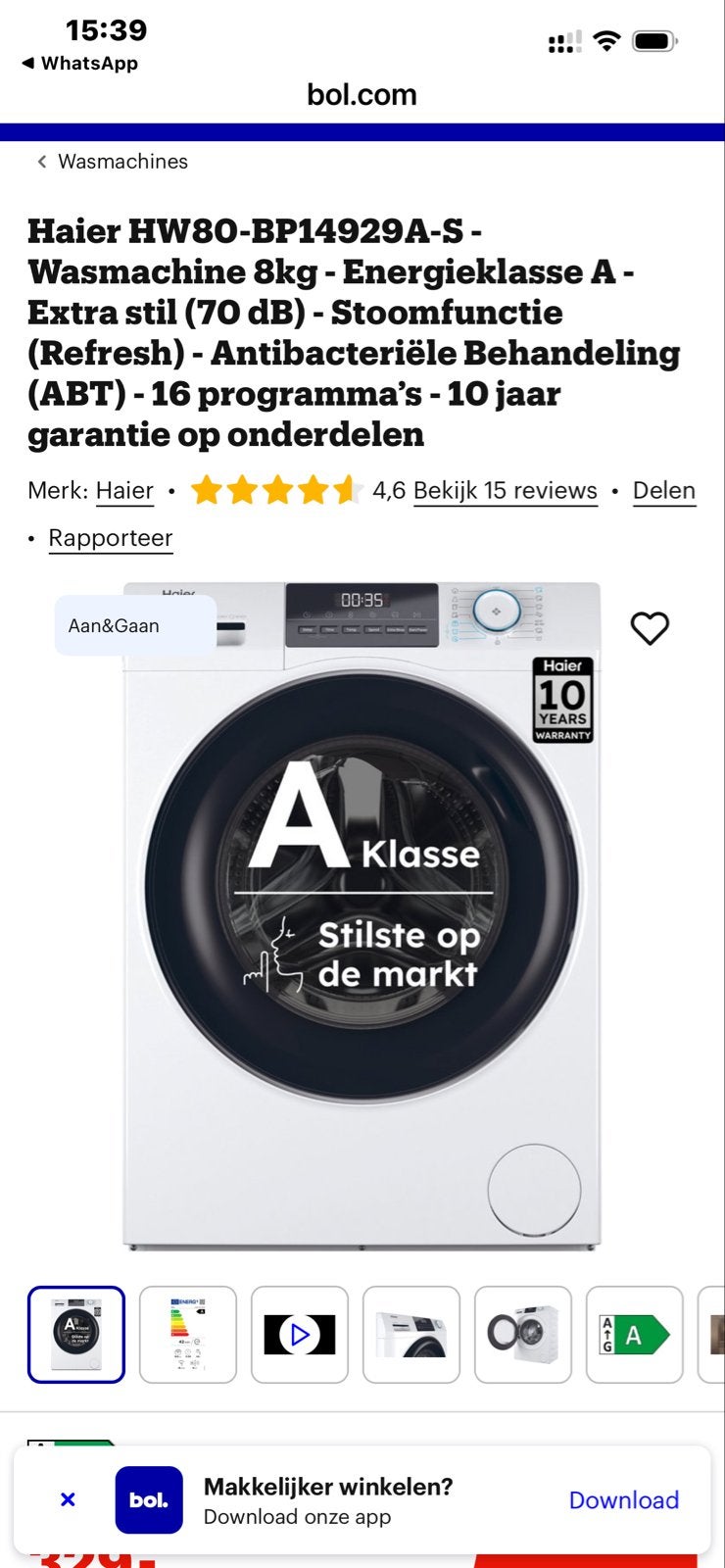 Haier HW80-BP14929A-S Wasmachine 8kg A-klasse Stoomfunctie, Witgoed en Apparatuur, Wasmachines, Ophalen, Zo goed als nieuw, 85 tot 90 cm