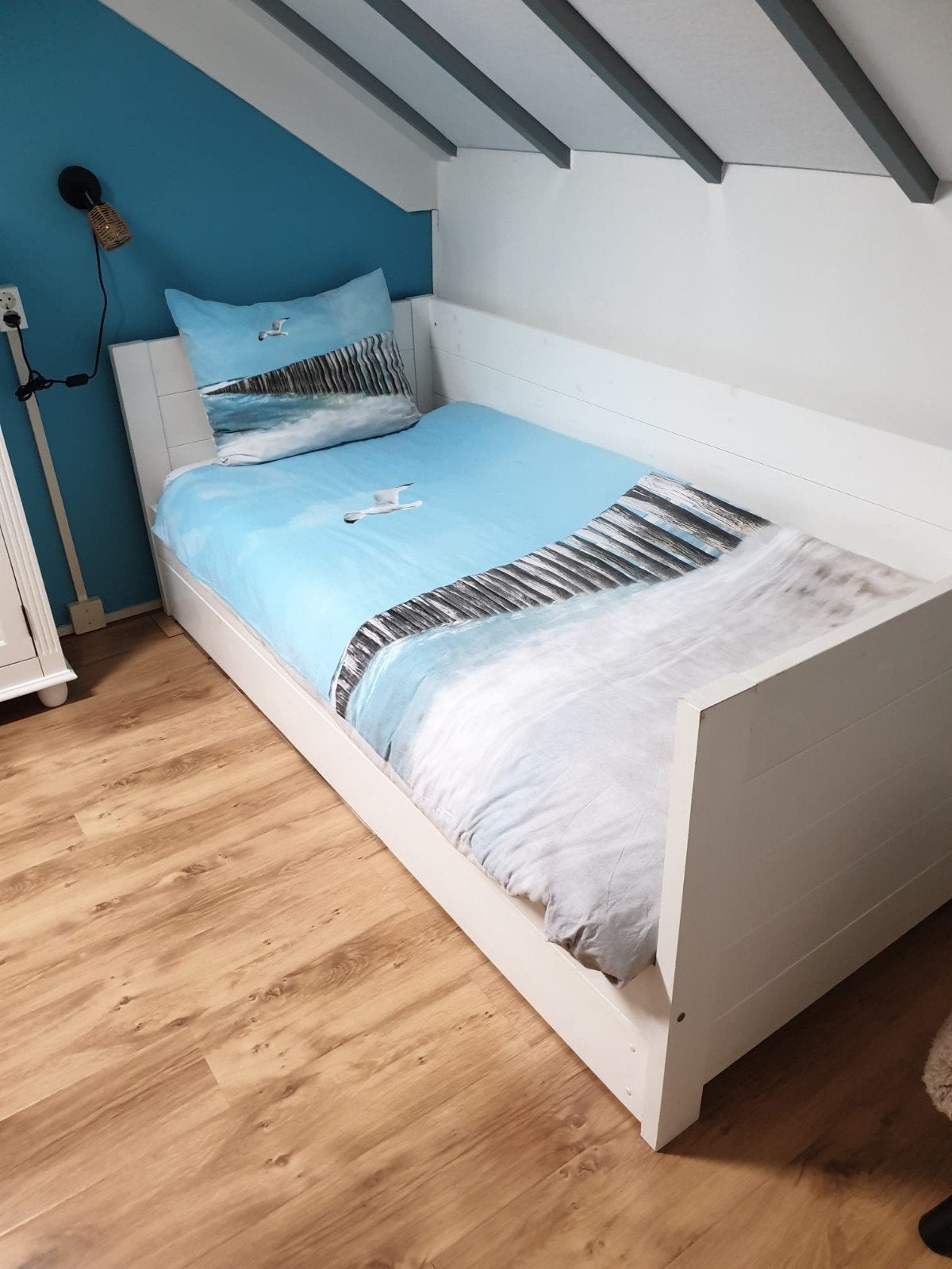 Eenpersoonsbed met lade - Wit houten bed, Huis en Inrichting, Slaapkamer | Bedden, Ophalen, Gebruikt, 90 cm, Eenpersoons