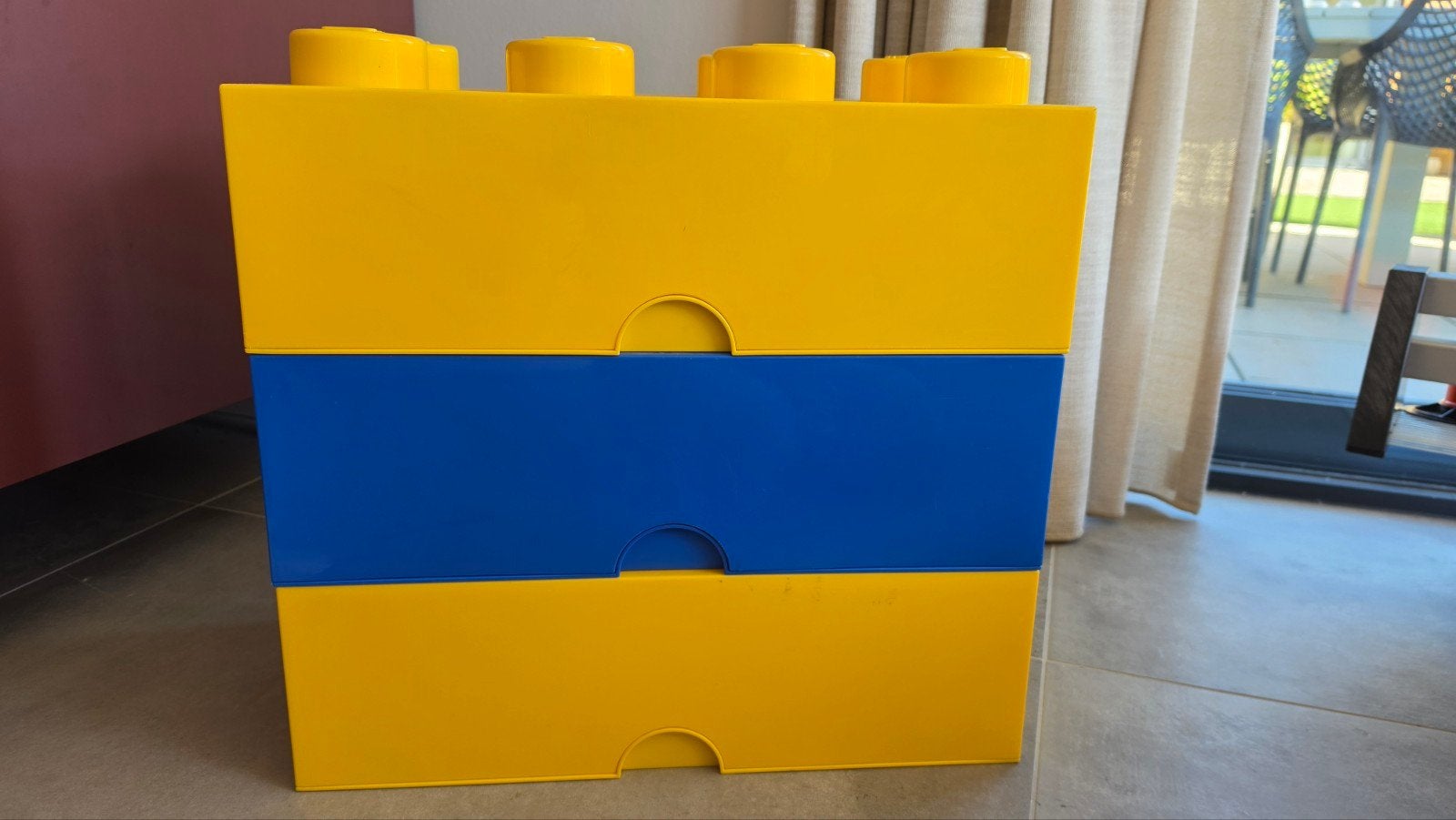 Lego opbergboxen geel en blauw, Ophalen, Gebruikt, Overige typen, Lego