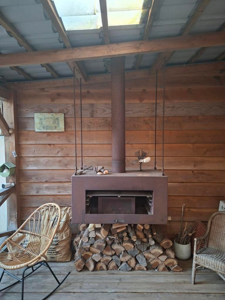 Hangende open haard voor buiten - Cortenstaal, Ophalen, Gebruikt, Hangende haard, Houthaard