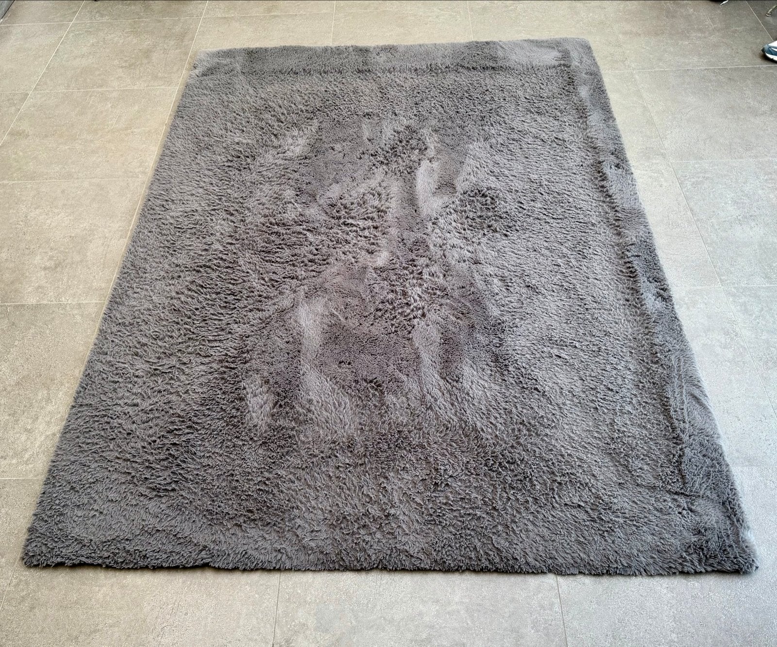Grijs Fluffy rechthoekig tapijt!, Gebruikt, 150 tot 200 cm, 200 cm of meer, Ophalen of Verzenden