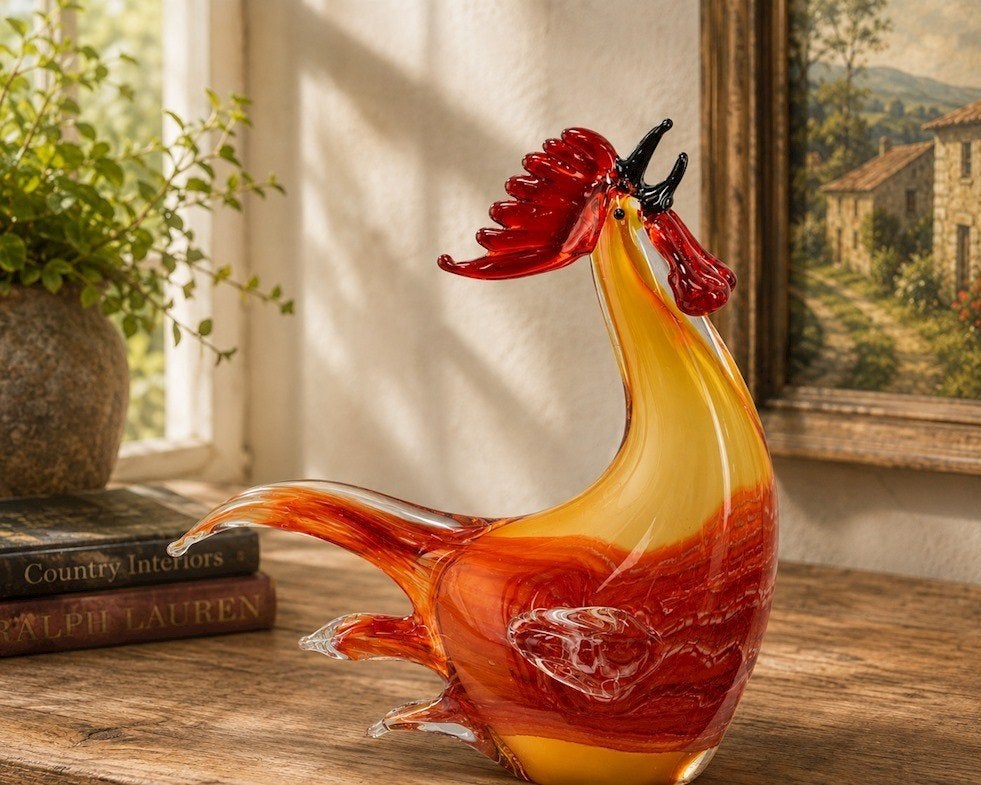 Glazen haan decoratie - Handgeblazen kunstobject, Antiek en Kunst, Ophalen of Verzenden