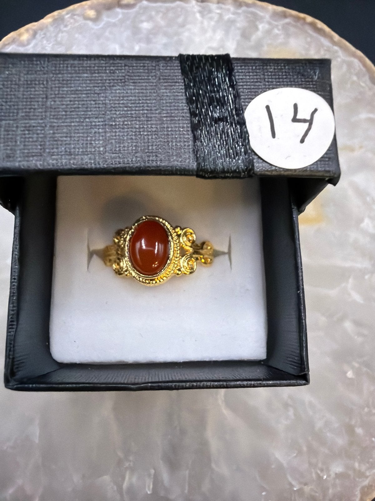 Vergulde Messing Ring met Amber Steen, Overige materialen, Ophalen of Verzenden, Zo goed als nieuw, X