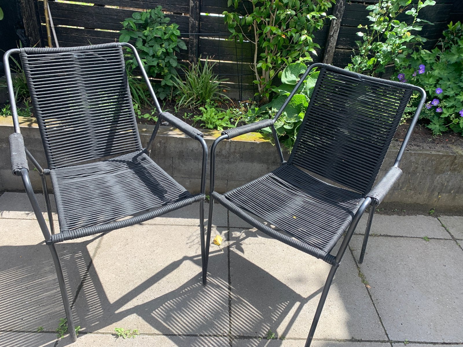 Tuinstoelen / eettafelstoelen buiten zwart gevlochten, Ophalen, Gebruikt, Kunststof