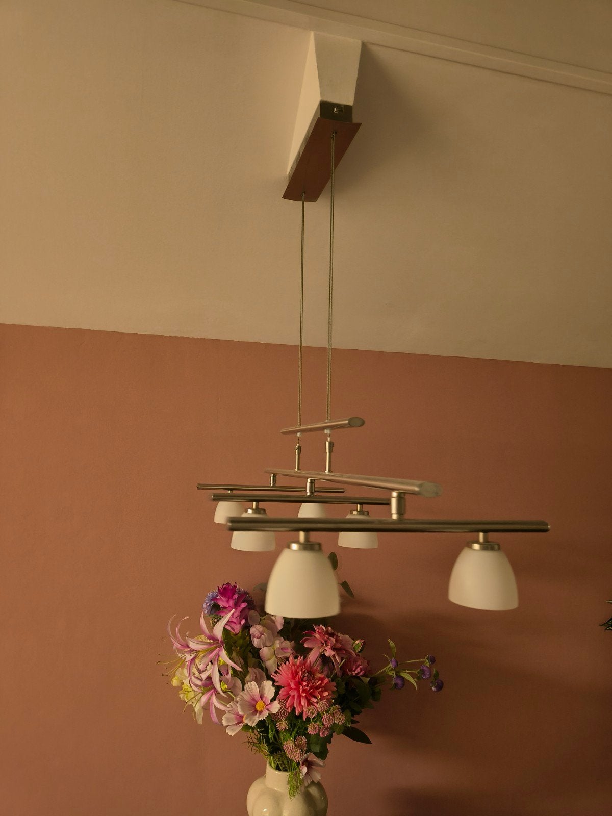 Hanglamp met 6 lampjes, Huis en Inrichting, Ophalen, Gebruikt, E14 (klein), Glas