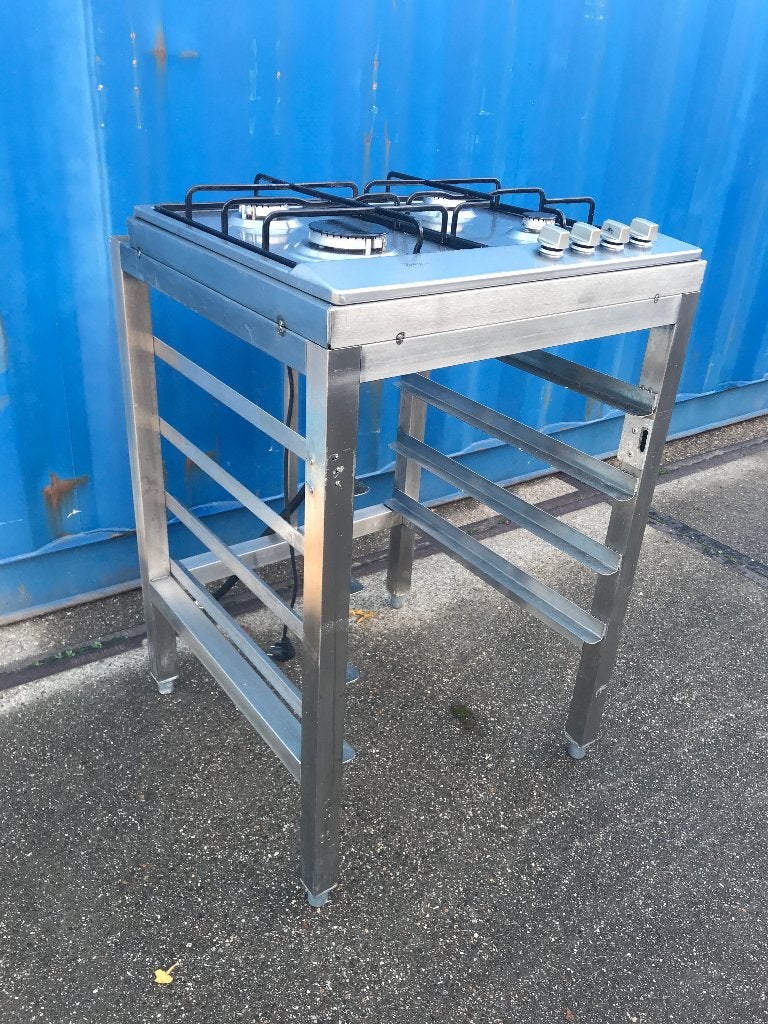 RVS Whirlpool 4 pits gasplaat + rvs regalen onderstel, Ophalen, Vrijstaand, Gas, 5 kookzones of meer