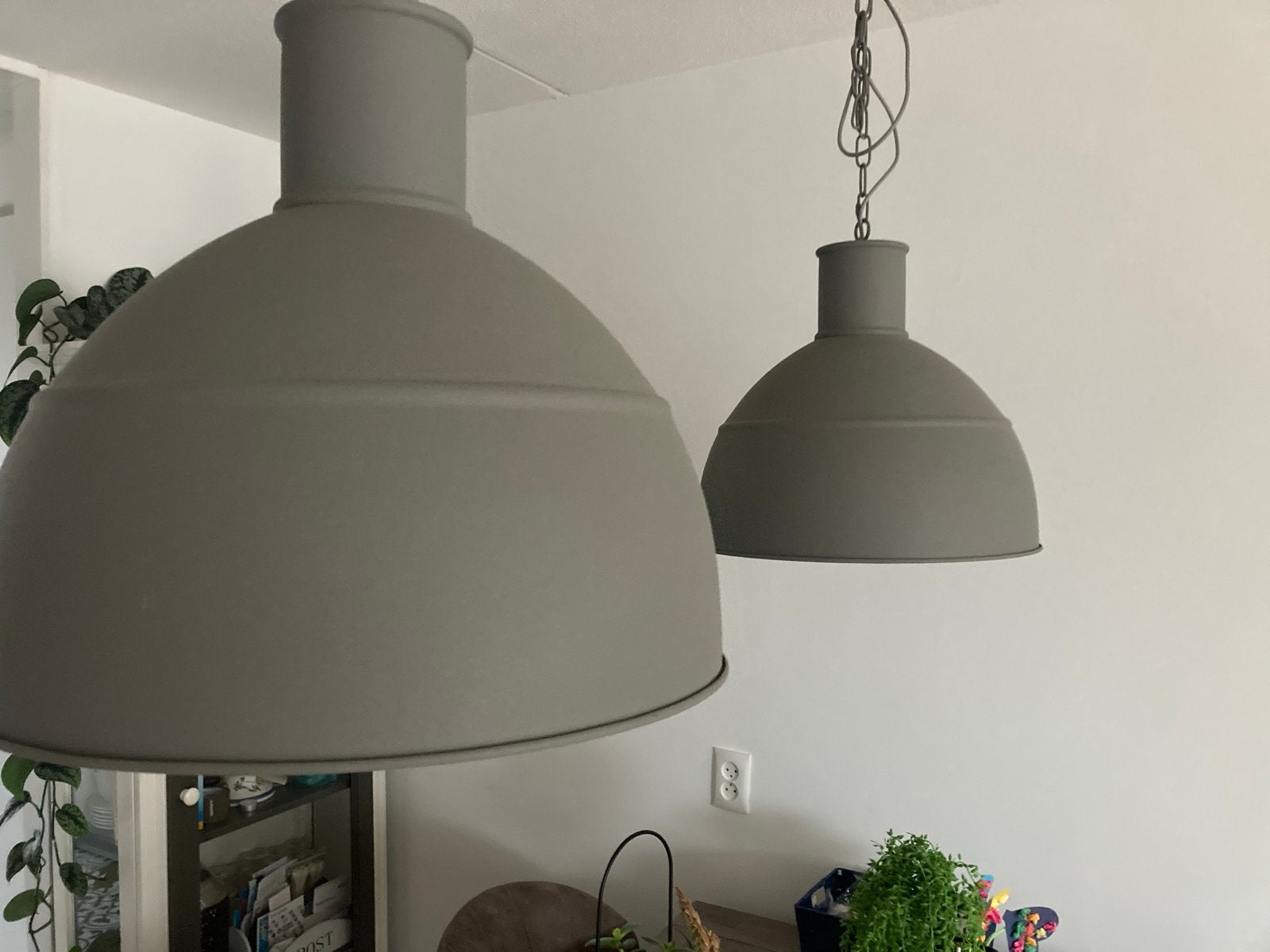 Set van 2 industriële hanglampen - Grijs, Ophalen, Gebruikt, Metaal, E27 (groot)