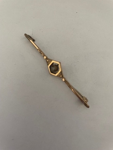 Art Deco Gouden Bar Broche ( 1910/1920 ), Ophalen of Verzenden, Goud, Broche, Met edelsteen