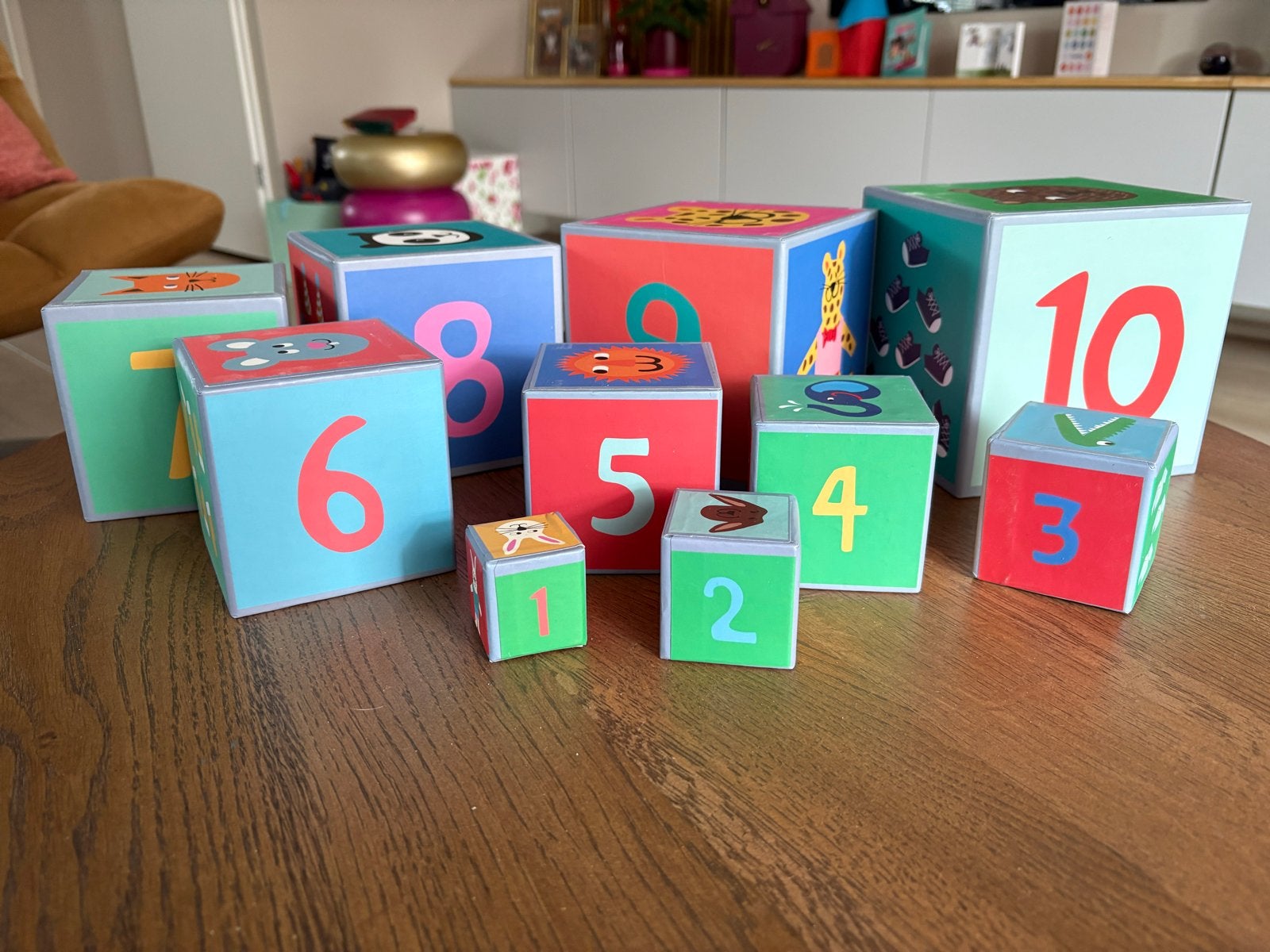 Kartonnen stapelblokken met dieren, cijfers en figuurtjes, Kinderen en Baby's, Ophalen of Verzenden, Gebruikt, Overige typen