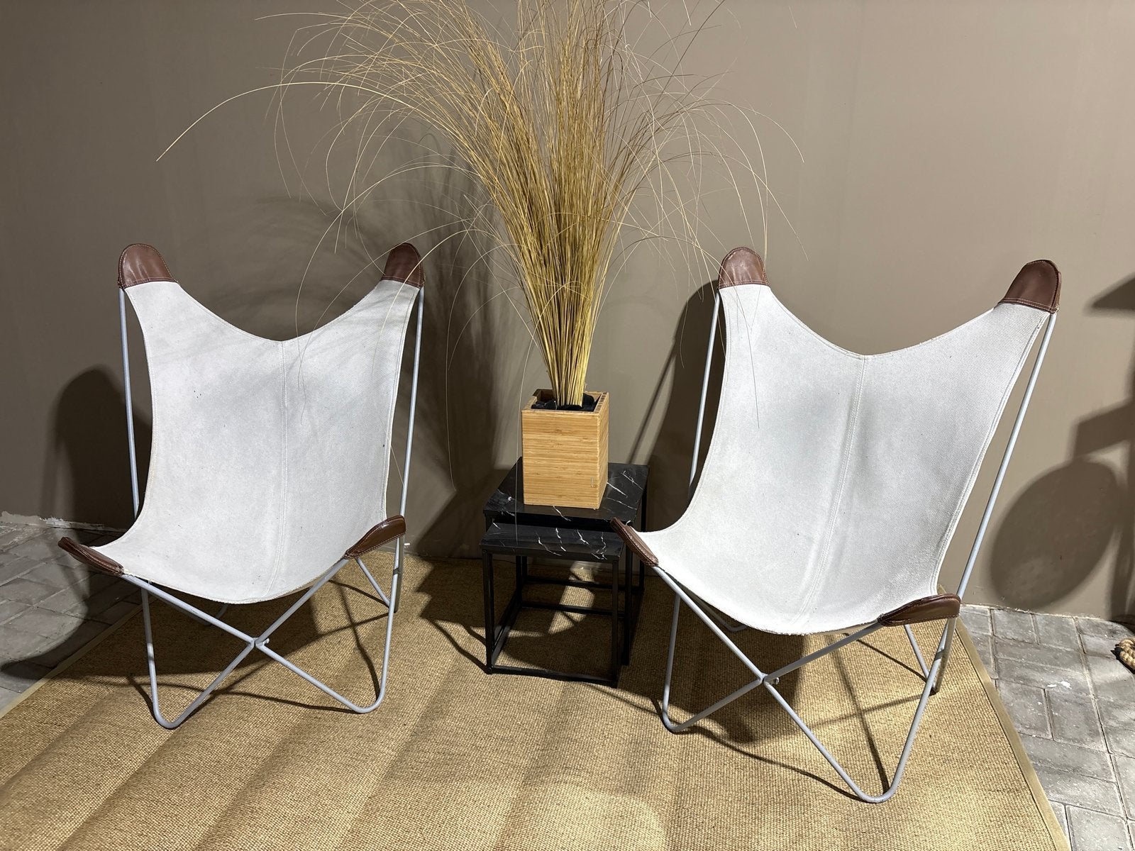 2 Vlinderstoelen Linnen Stof Stalen Onderstel, Ophalen, Gebruikt, Twee, Overige kleuren
