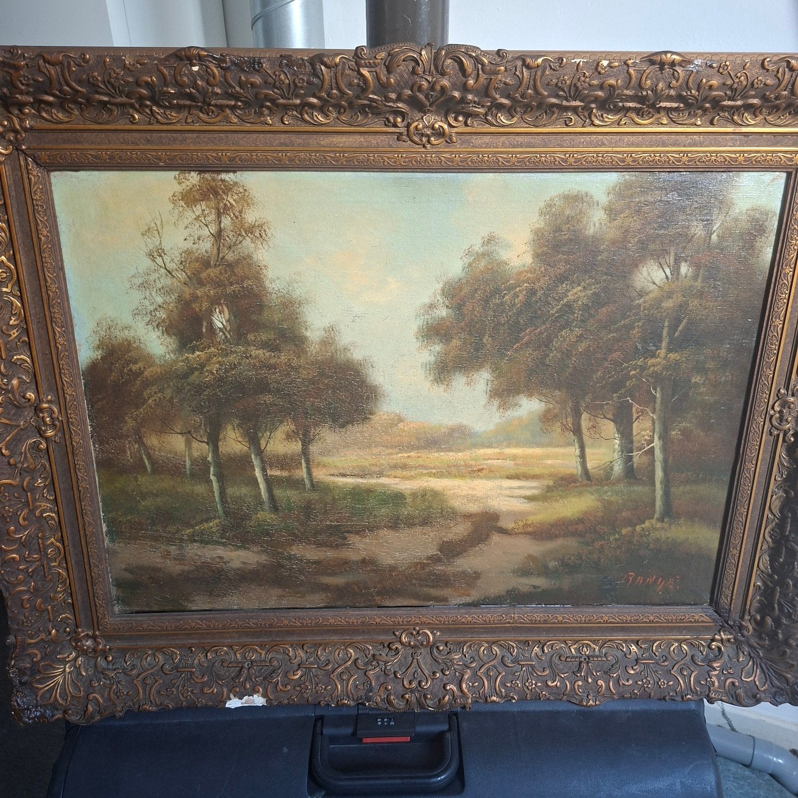 Klassiek Landschap Schilderij met Sierlijke Lijst, Ophalen
