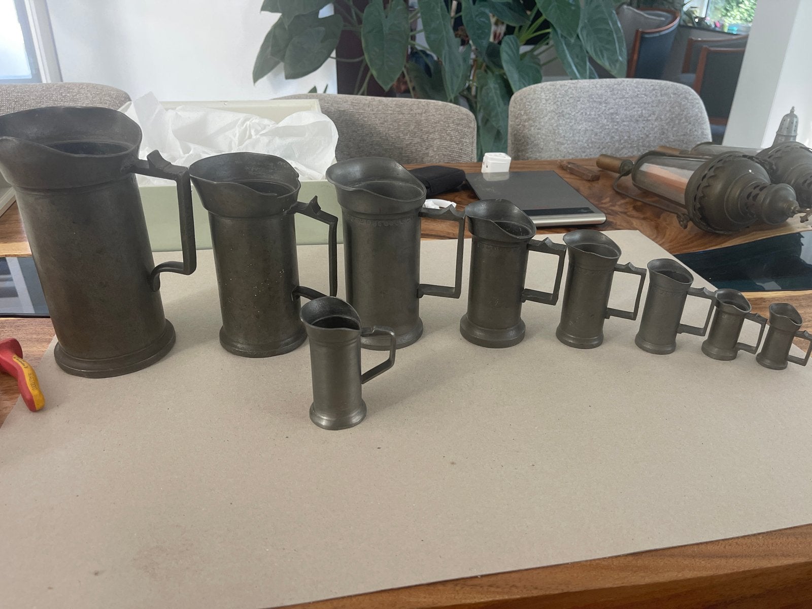 Antieke tinnen maatbekers set van 9, Antiek en Kunst, Antiek | Tin, Ophalen of Verzenden