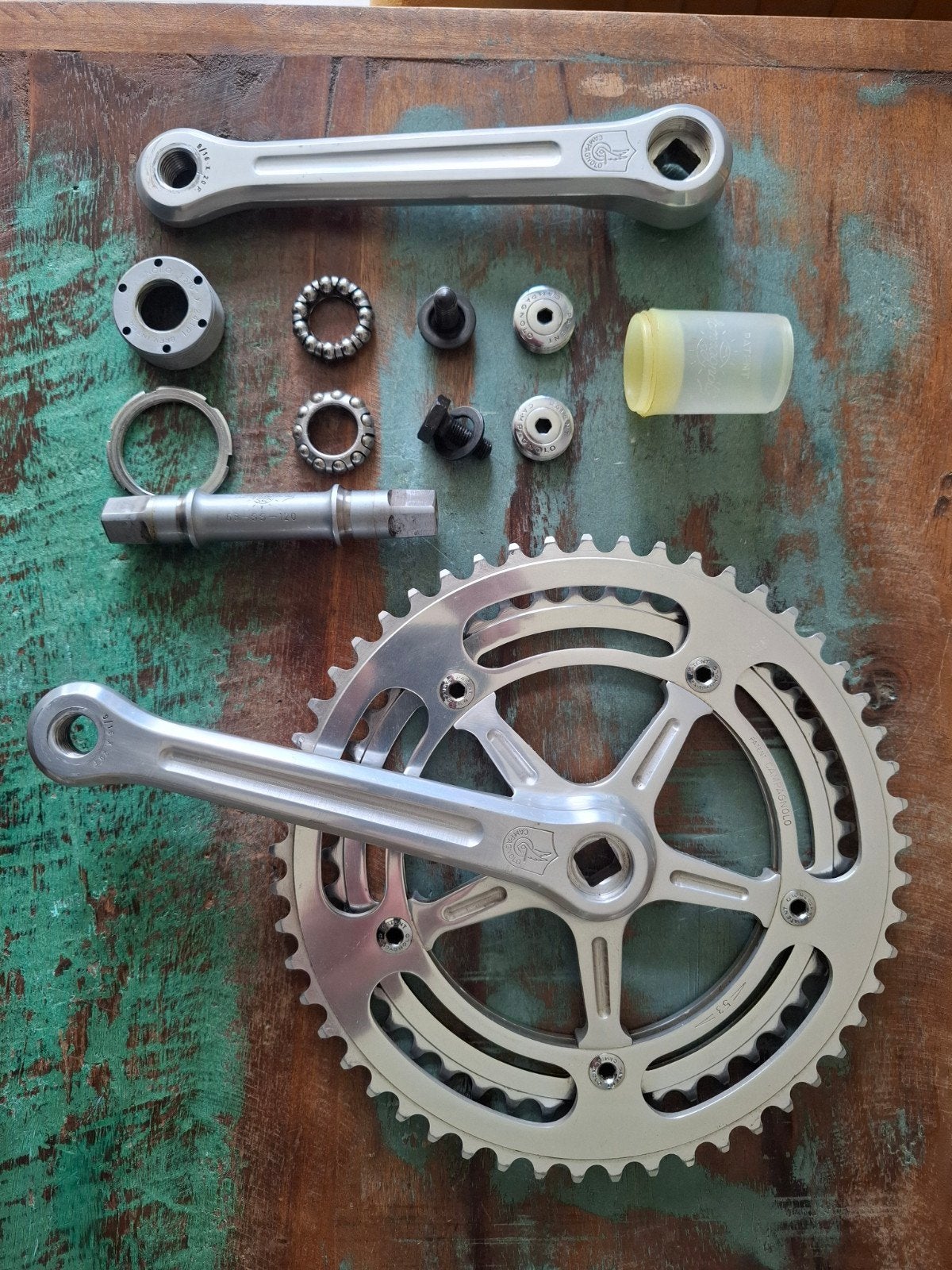 Topstaat Campagnolo record racefiets crankstel as cup bouten, Ophalen of Verzenden, Zo goed als nieuw, Campagnolo Record