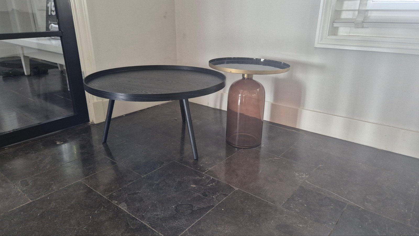 Combi salontafels hout/glas, Ophalen, 50 – 75, 50 tot 100 cm, Rond