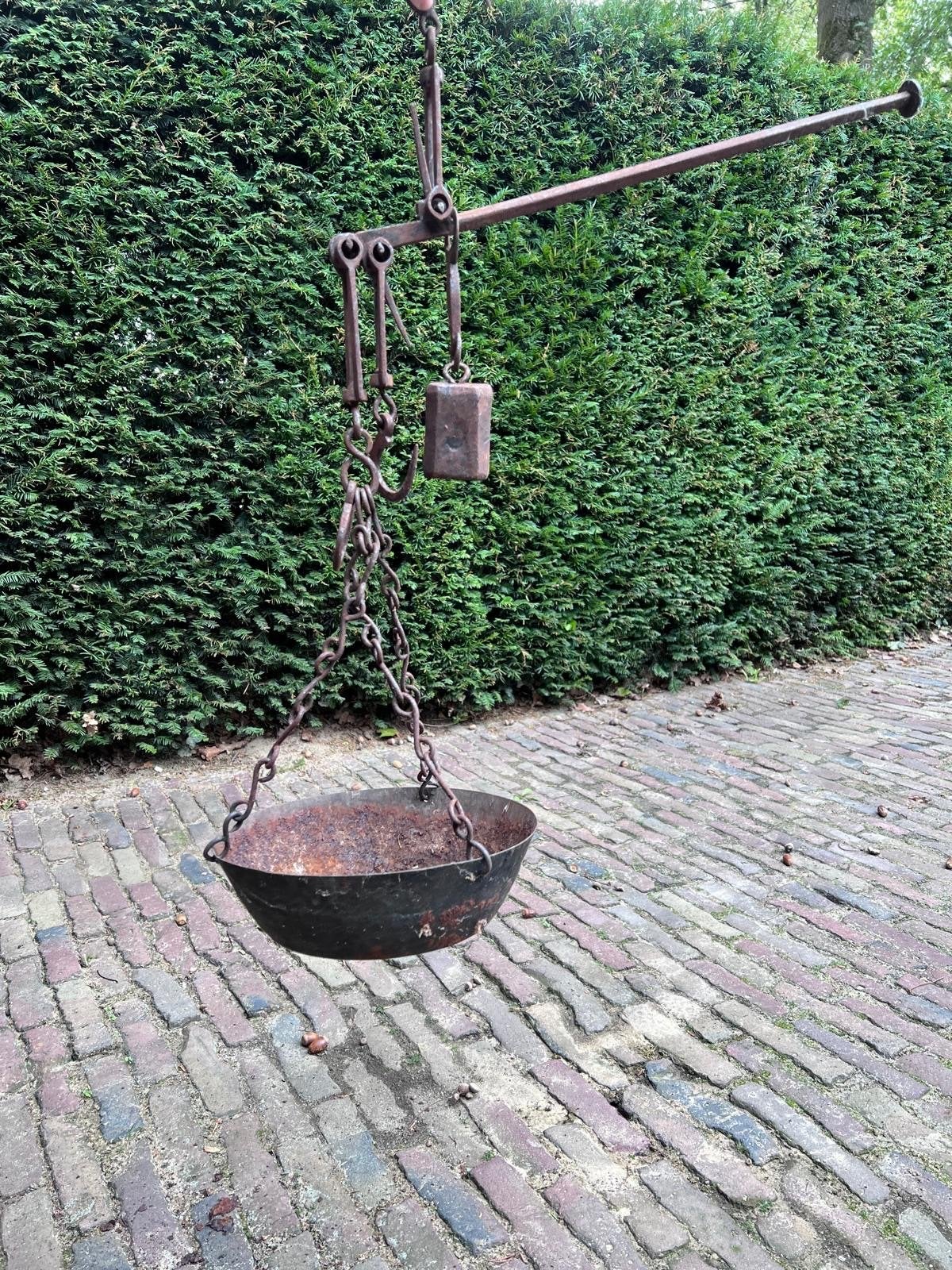 Antieke gietijzeren weegschaal met schaal, Ophalen of Verzenden