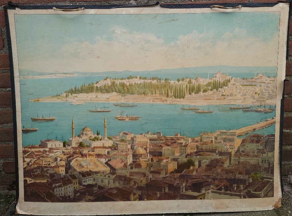 ~1910 Istanbul/ Constantinopel groot Litho /Schoolplaat, Antiek en Kunst, Gelimiteerde oplage, Ophalen of Verzenden, Kaarten en plattegronden