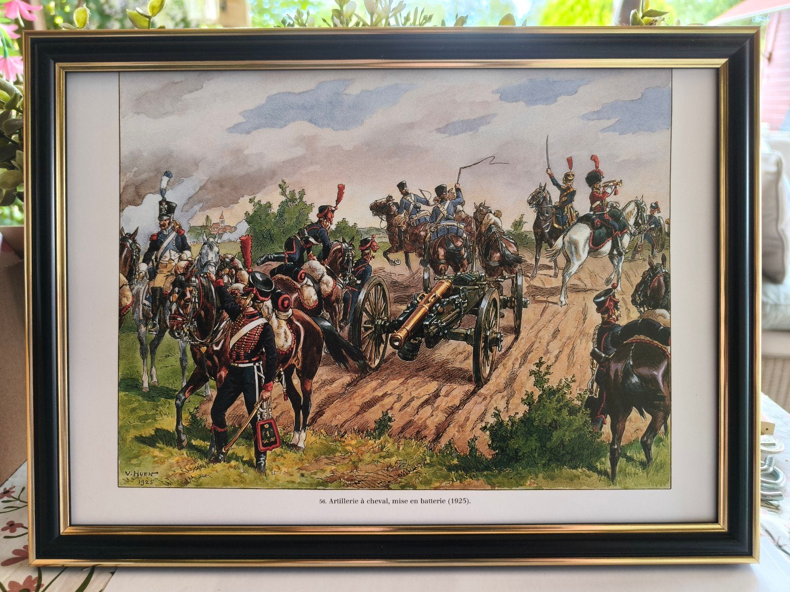Antieke Franse Artillerie Print (1925) - Ingelijst, Ophalen of Verzenden, Landmacht, Foto of Poster