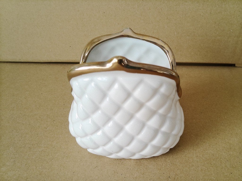 Curiosa porseleinen vaas vaasje beeld retro portemonnee10cm, Ophalen of Verzenden