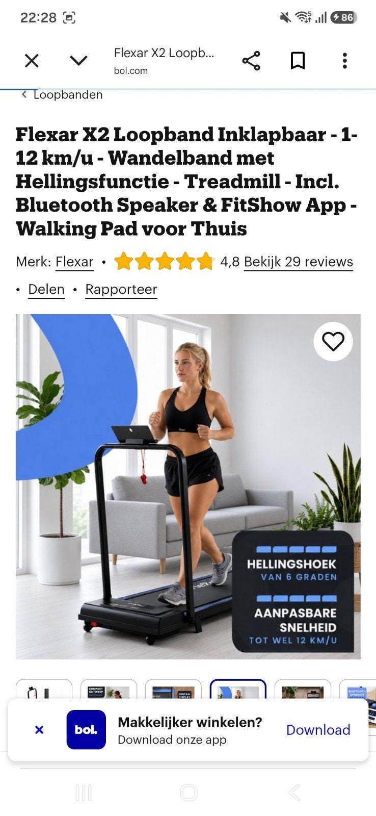 Foto 5 van Flexar X2 Loopband - Inklapbaar - Hellingfunctie - Bluetooth