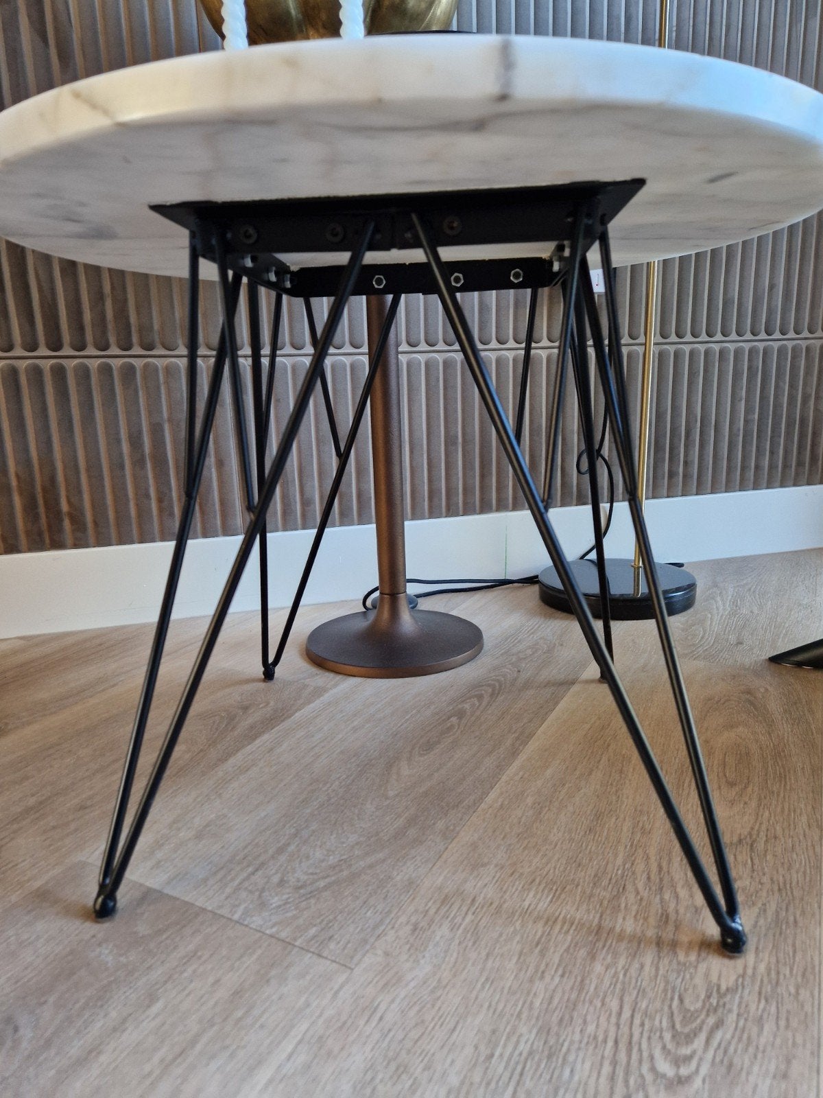 Marmeren salontafel / bijzettafel - Rond - 55x44 cm, Ophalen, Rond, 55 tot 75 cm, Zo goed als nieuw