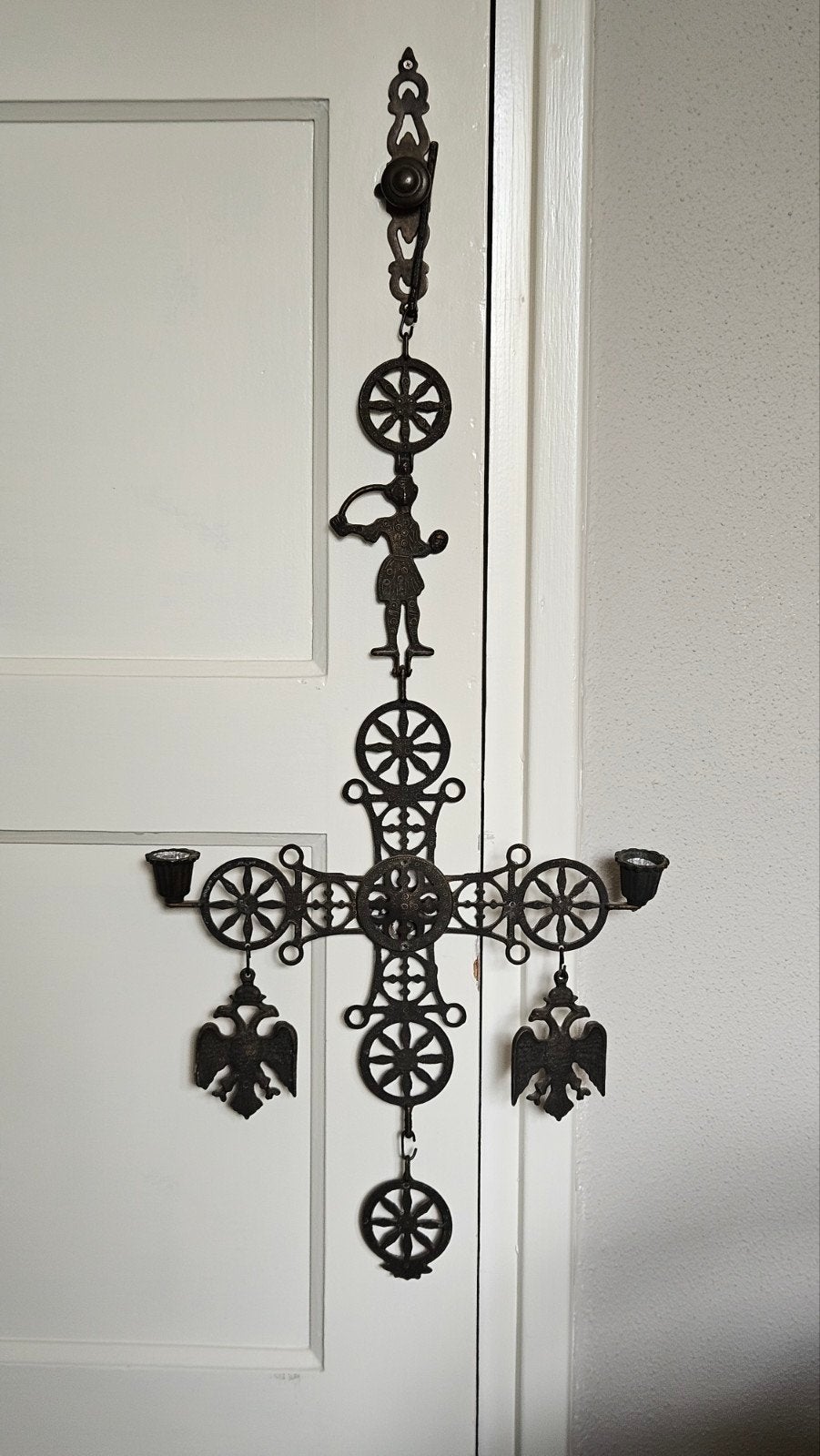 Antieke smeedijzeren kandelaar/wanddecoratie, Ophalen of Verzenden